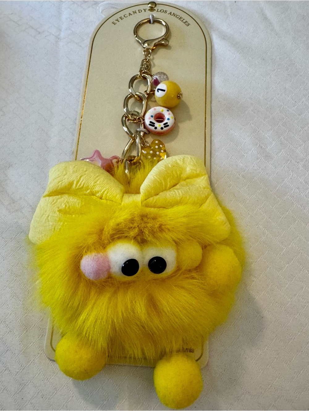 Eyecandy Yellow Fuzzy Monster Keychain Purse Charm